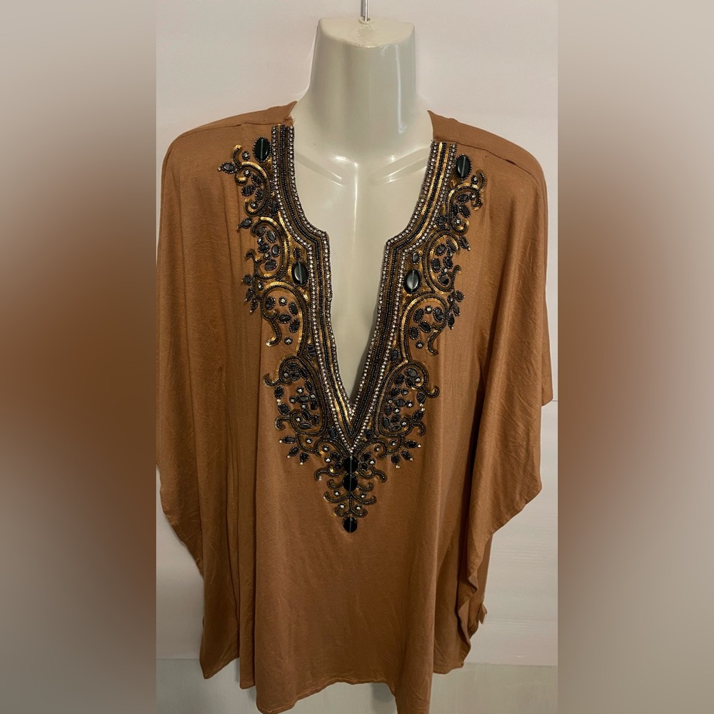 Boston Proper Tan Embroidered Tunic - Picture 3 of 6